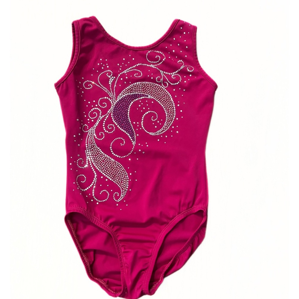 Rebecca’s mom gymnastics leotard Pink Swirl Embellished Leotard size 8-10
